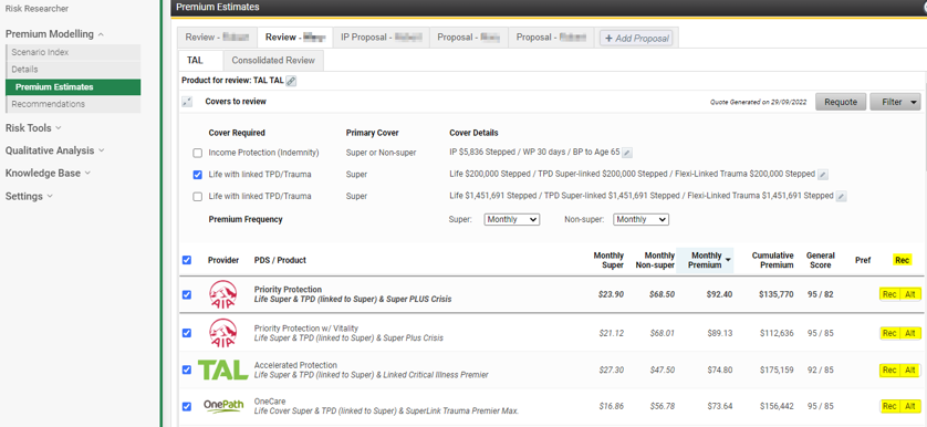 Recommend Risk Researcher Premium Estimates