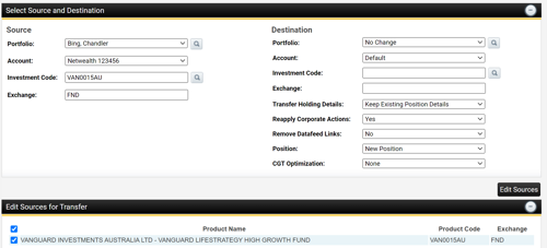 Transfer Holdings Within Client