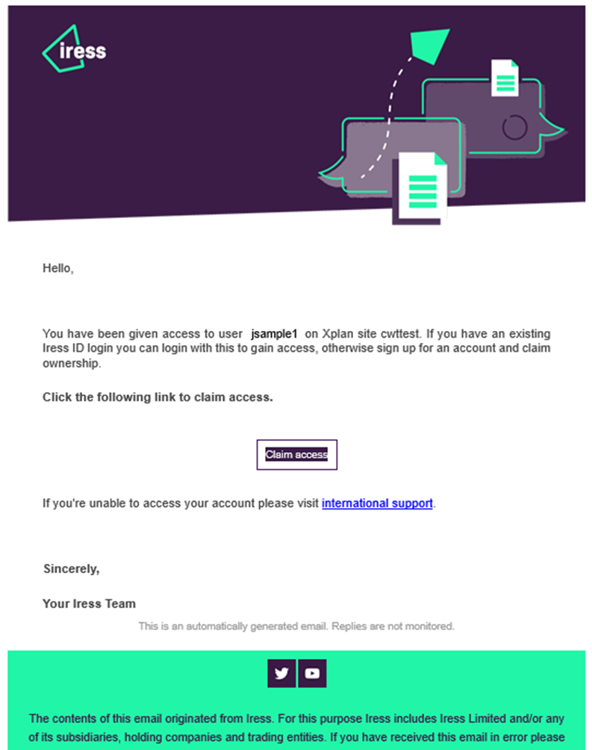 Claim Access Email